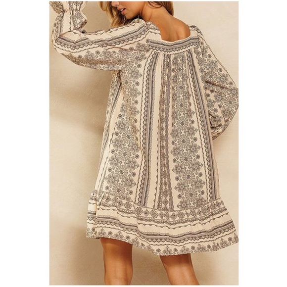 Ces Femme Boho Print Mini Ruffle Hem Dress, 0x - Picture 3 of 14